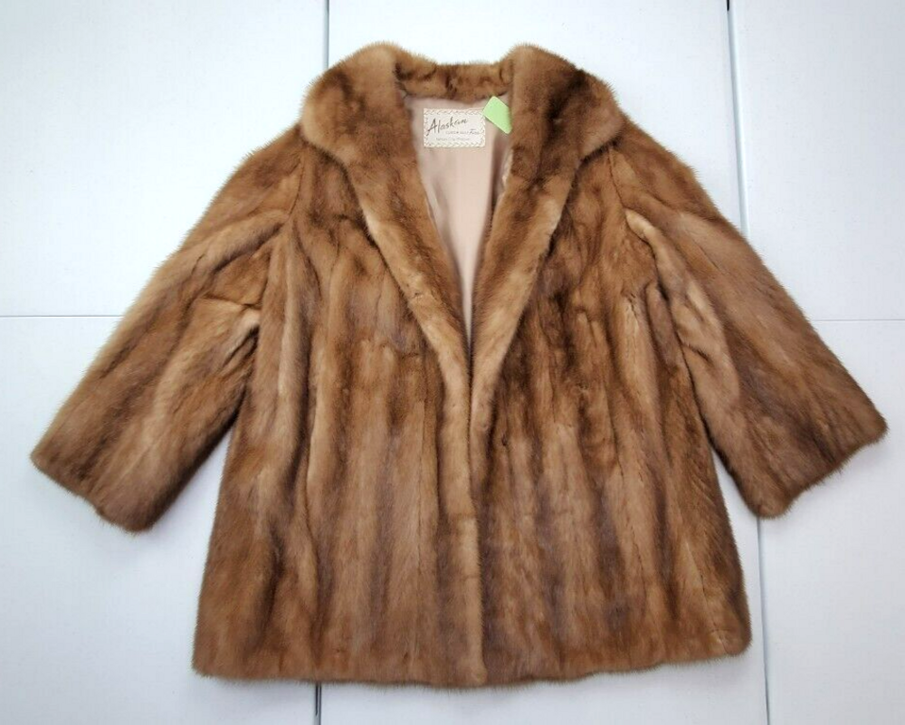 Custom Made Vintage Alaskan Custom Built Furs ~?M-L? Brown Genuine Mink Fur Coat